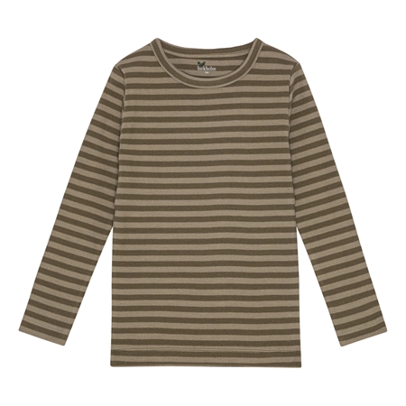 Stribet Rib Bluse Mose Brun & Valnød Brun fra Birkholm