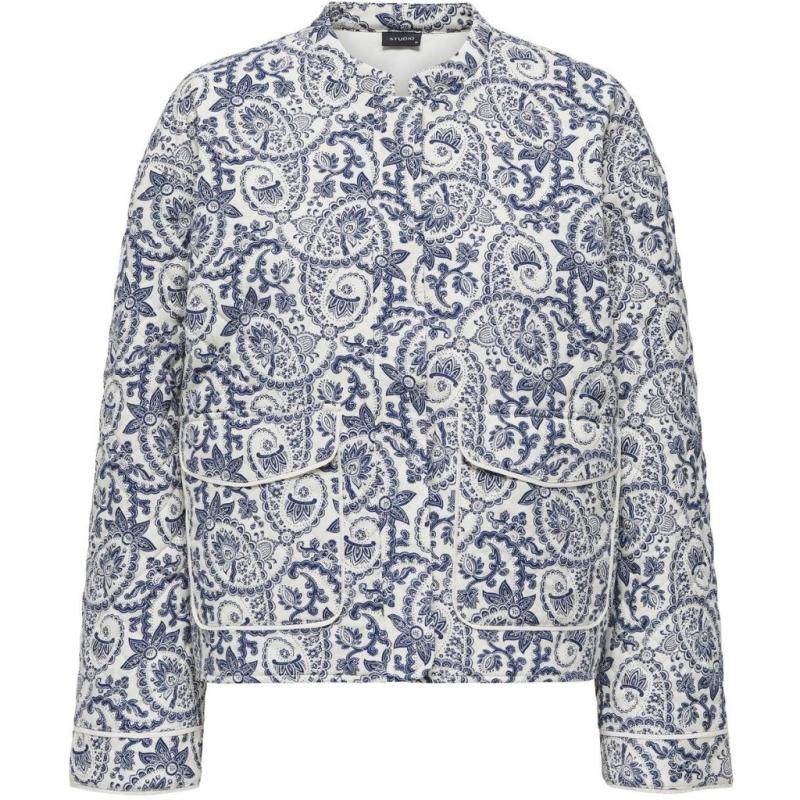 Dame Jakke Onlhallie   Cloud Dancer Blue Tile Print fra Only