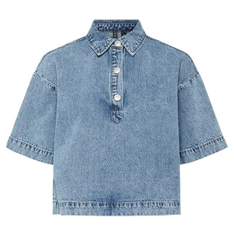 Dame Bluse Pckenya   Medium Blue Denim fra Pieces