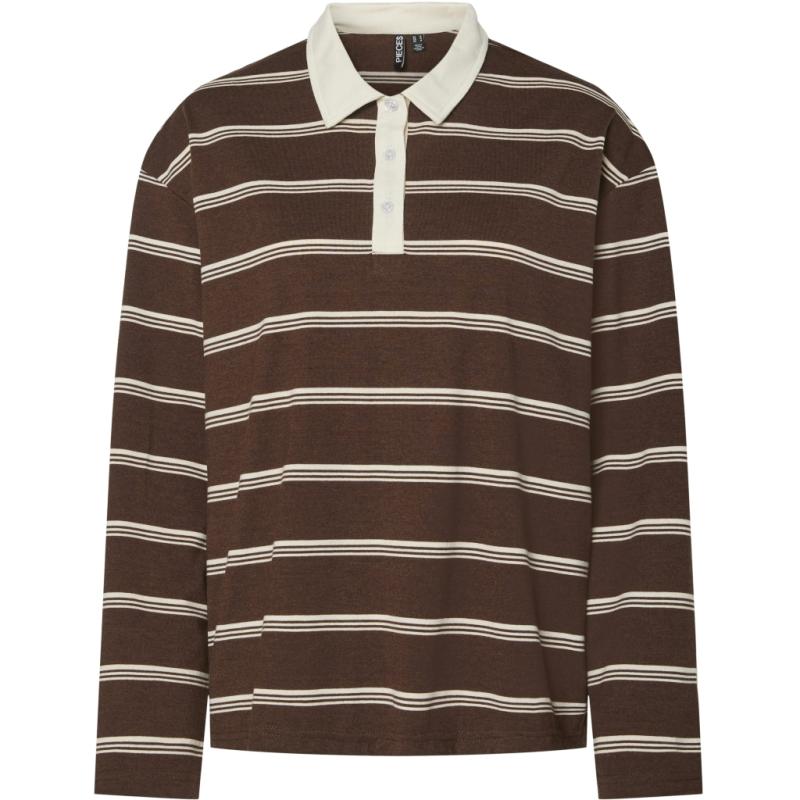 Dame Polo Pcsadie   Chicory Coffee Cloud Dancer fra Pieces