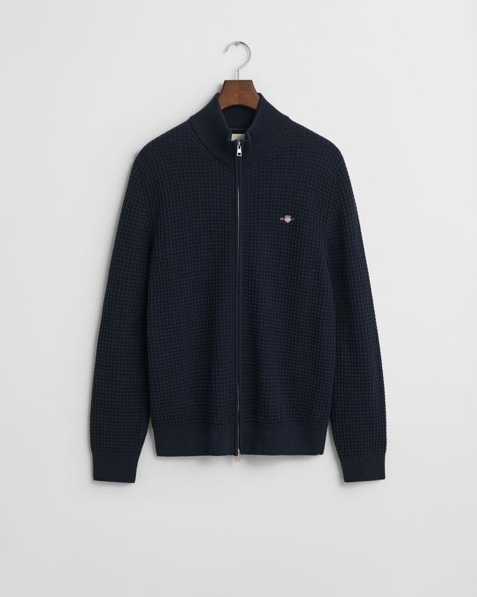Zipped Textured Cotton Cardigan fra Gant