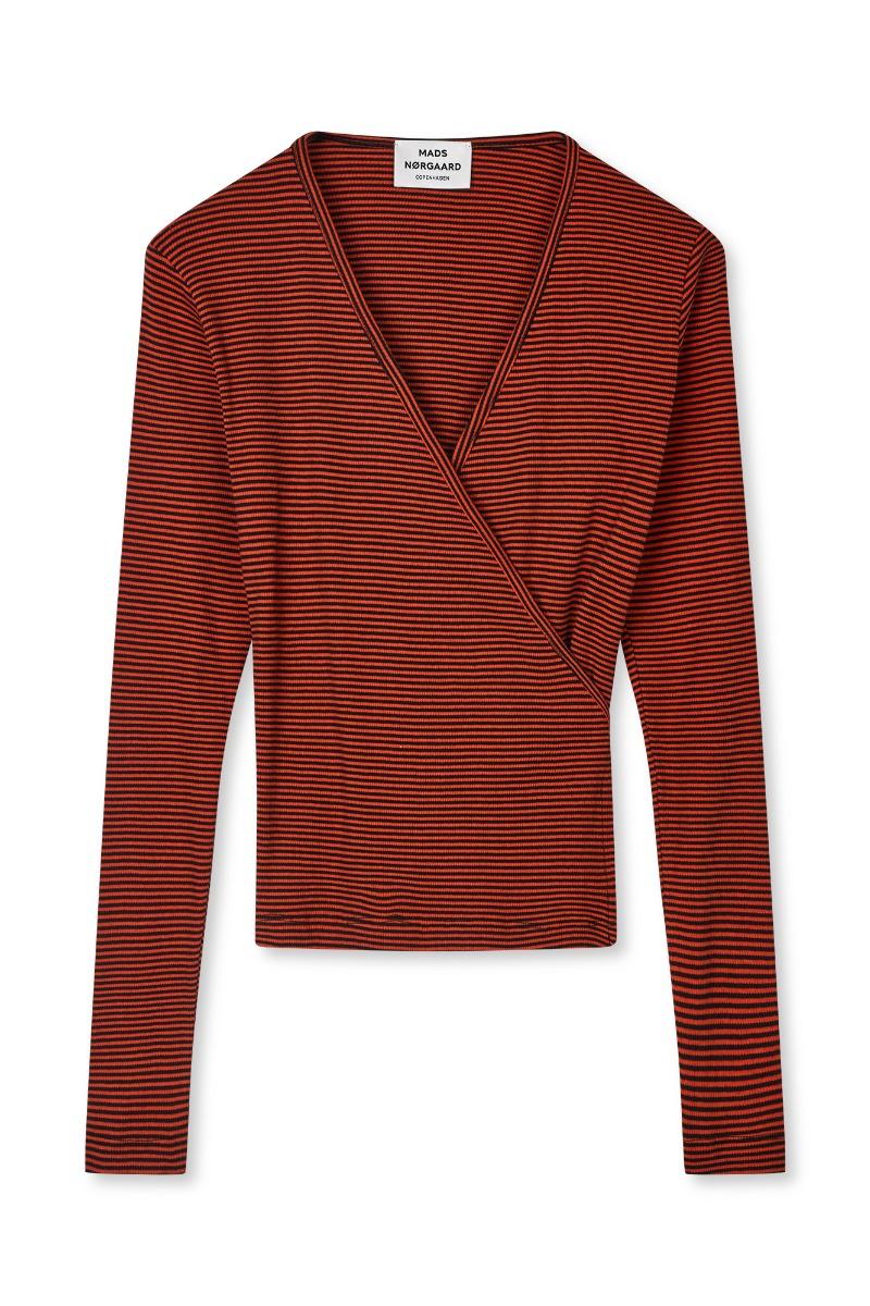 Bluse   2x2 Cotton Stripe Susi Ls Top   Fiery Red Black fra Mads Nørgaard