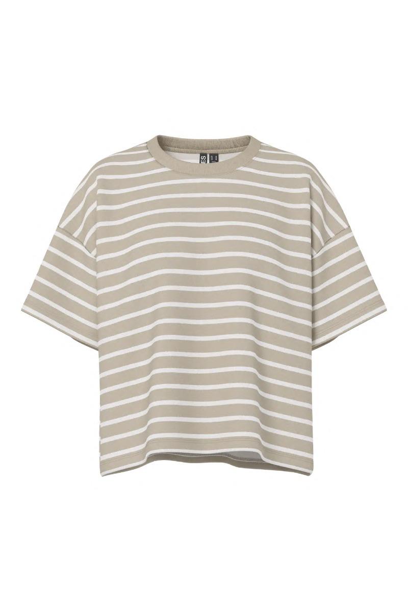 T Shirt   Chilli Summer 2 4 Sweat Stripe   Crockery Cloud Dancer fra Pieces