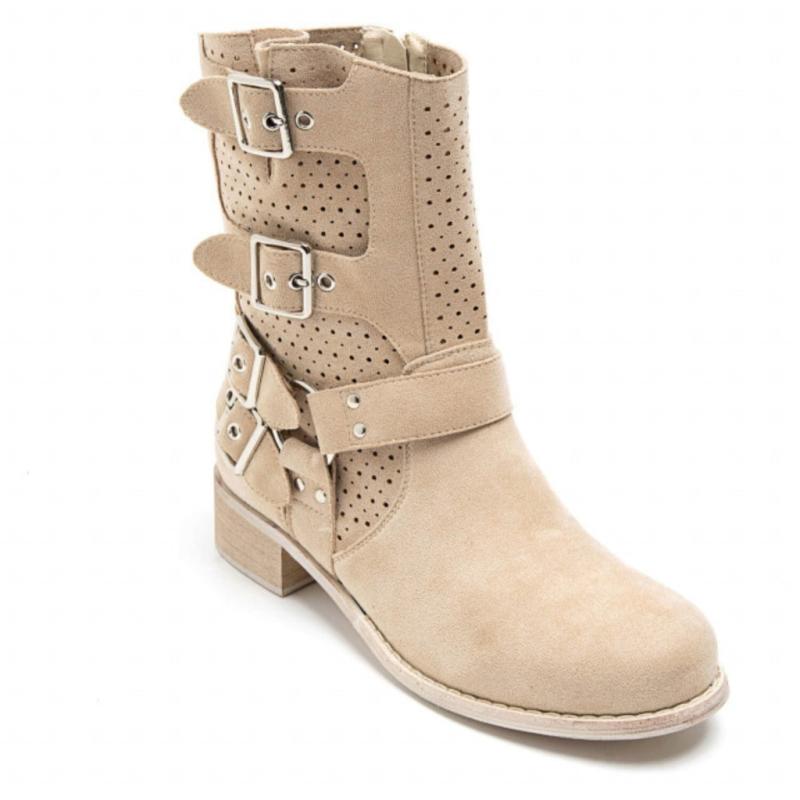 Celine Dame Bikerstøvler 9635a   Beige fra Shoes