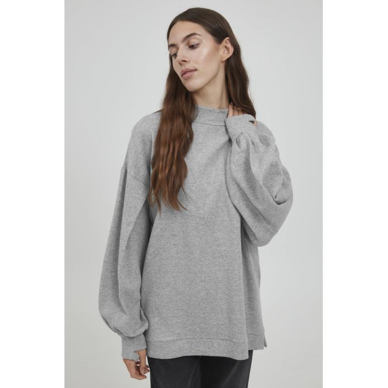 Dame Sweatshirt Ihazani   Light Grey Melange fra Ichi