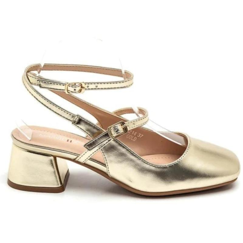 Inge Dame Ballerina Med Hæl 3214   Gold fra Shoes