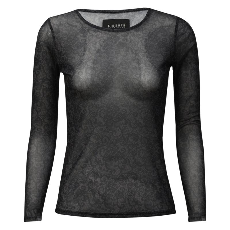 Libertã Dame Bluse Mesh   Black Grey Lace fra Liberté
