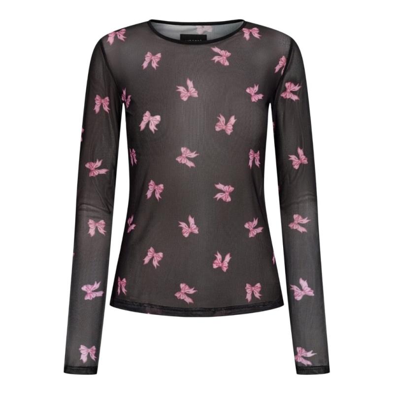 Libertã Dame Bluse Mesh   Black Pink Bow fra Liberté