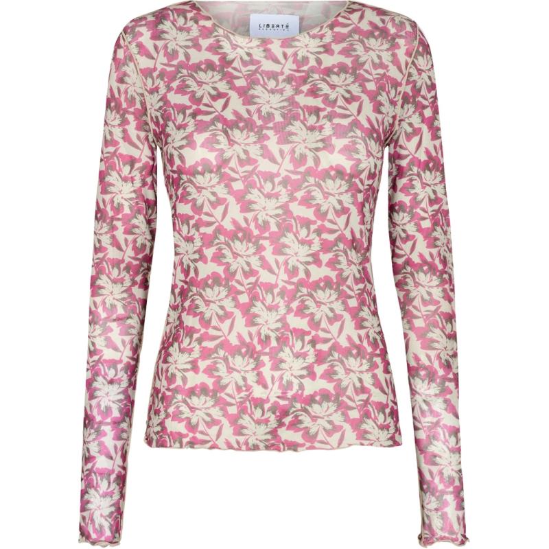 Liberte Dame Langærmet Mesh Top 4086   Brushy Flowers fra Liberté