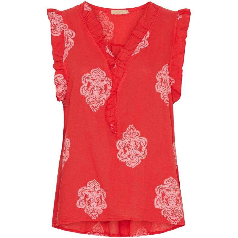 Dame Top Mdcelke Red Whiteprint fra Marta Du Chateau