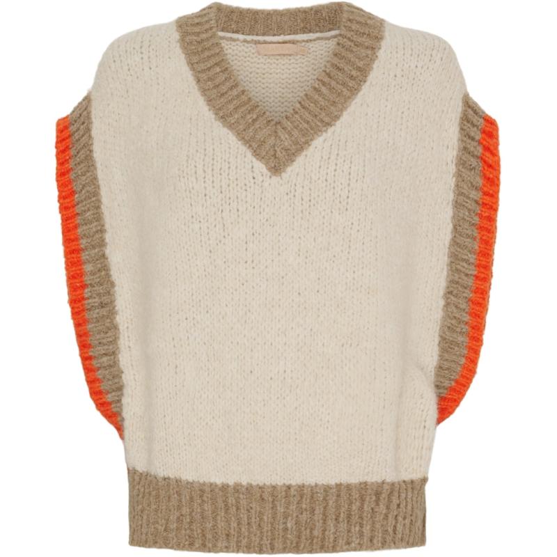 Dame Strik Vest Mdcmie 3371   Beige Camel Orange fra Marta Du Chateau
