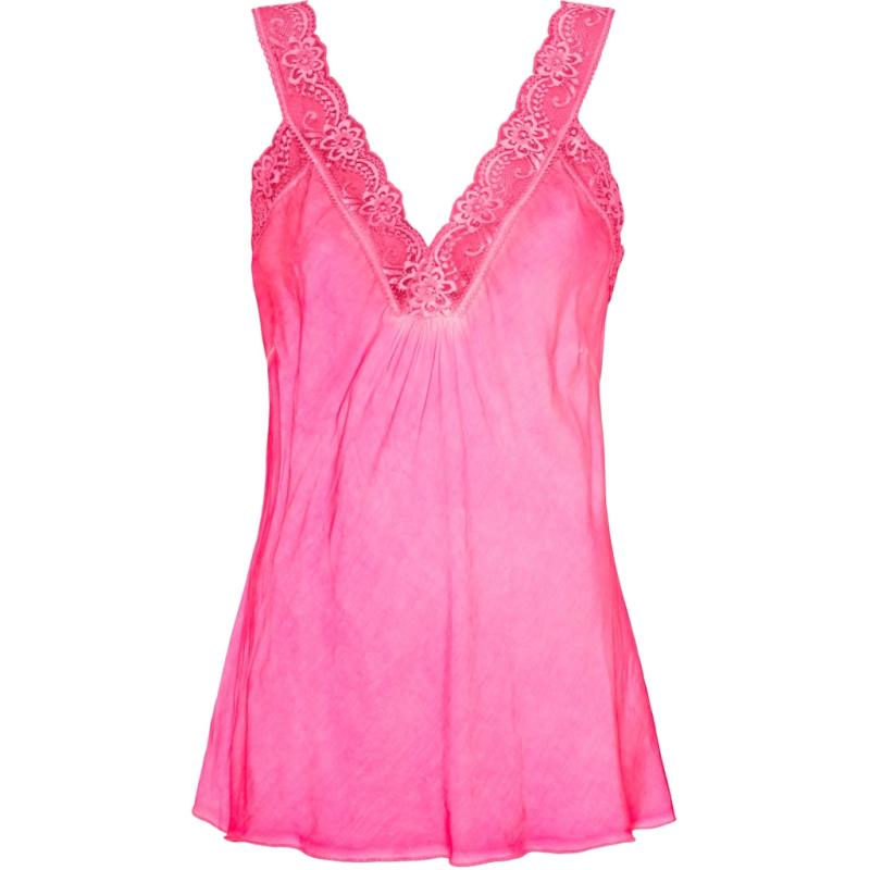 Dame Top Med Blondekant 21336   Flue Fuxia fra Marta Du Chateau