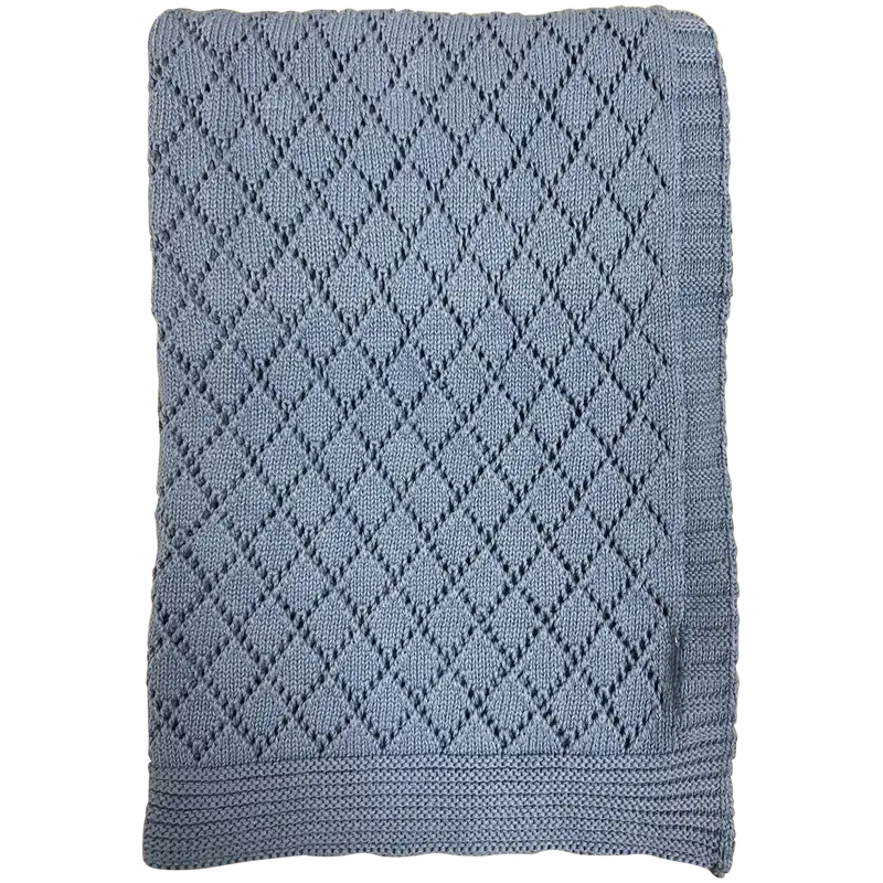 Nm Strikket Bomuldsplaid, Denim Blå Imp. 227 Str. 75x100 Cm. fra Nørgaard Madsen