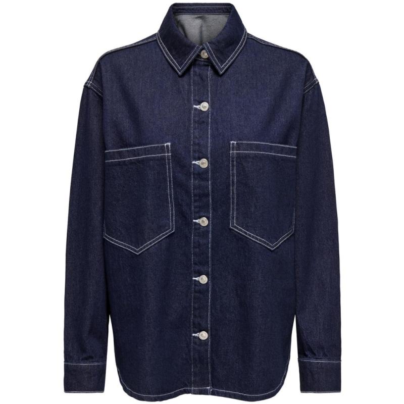 Dame Jakke Onlnehva   Dark Blue Denim fra Only