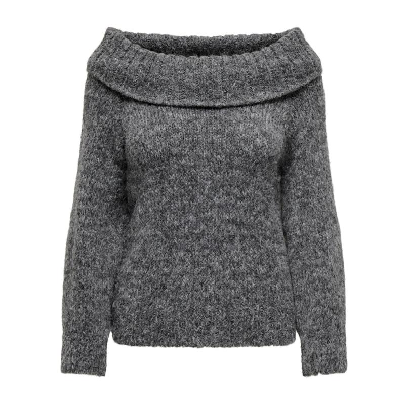 Dame Off Shoulder Strik Onlmarie   Medium Grey Melange fra Only