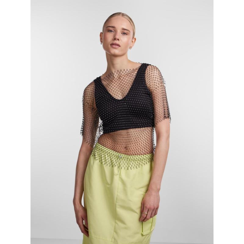 Dame Bluse Pcmille Black Rhine Stone fra Pieces