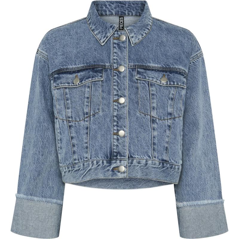 Dame Jakke Pcsally   Medium Blue Denim fra Pieces