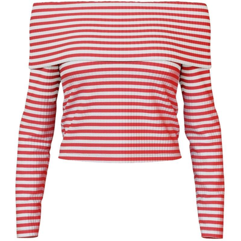 Dame Top Pclaya   Bright White High Risk Red fra Pieces