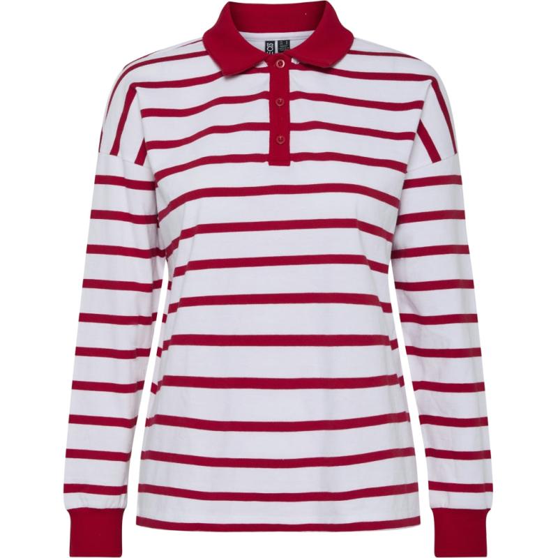 Dame Polo Pcamilie   Bright White High Risk Red fra Pieces