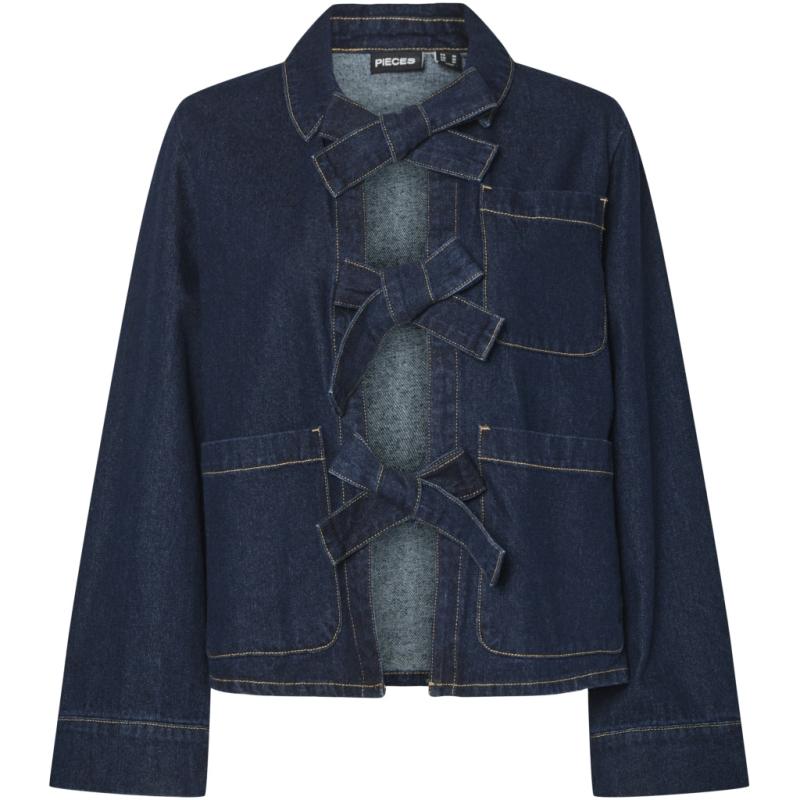 Dame Skjorte Pcofelia   Medium Blue Denim Black Satin Bow fra Pieces