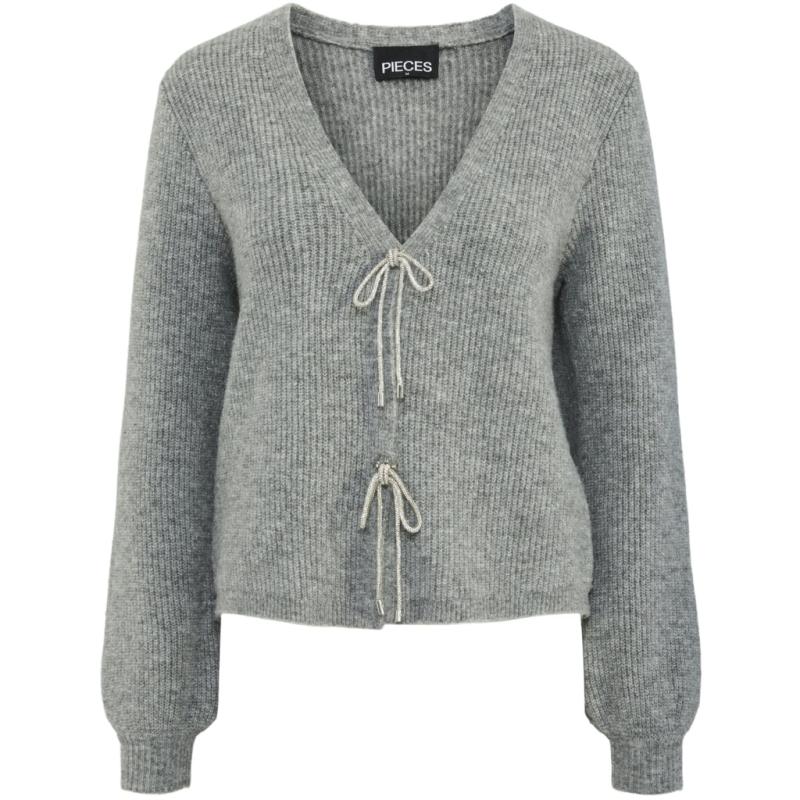 Dame Cardigan Pcanna   Medium Grey Melange Silver Glitter Bow fra Pieces