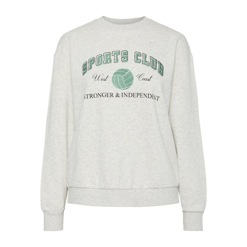 Dame Sweatshirt Pcarina   Light Grey Melange Green Embroidery fra Pieces