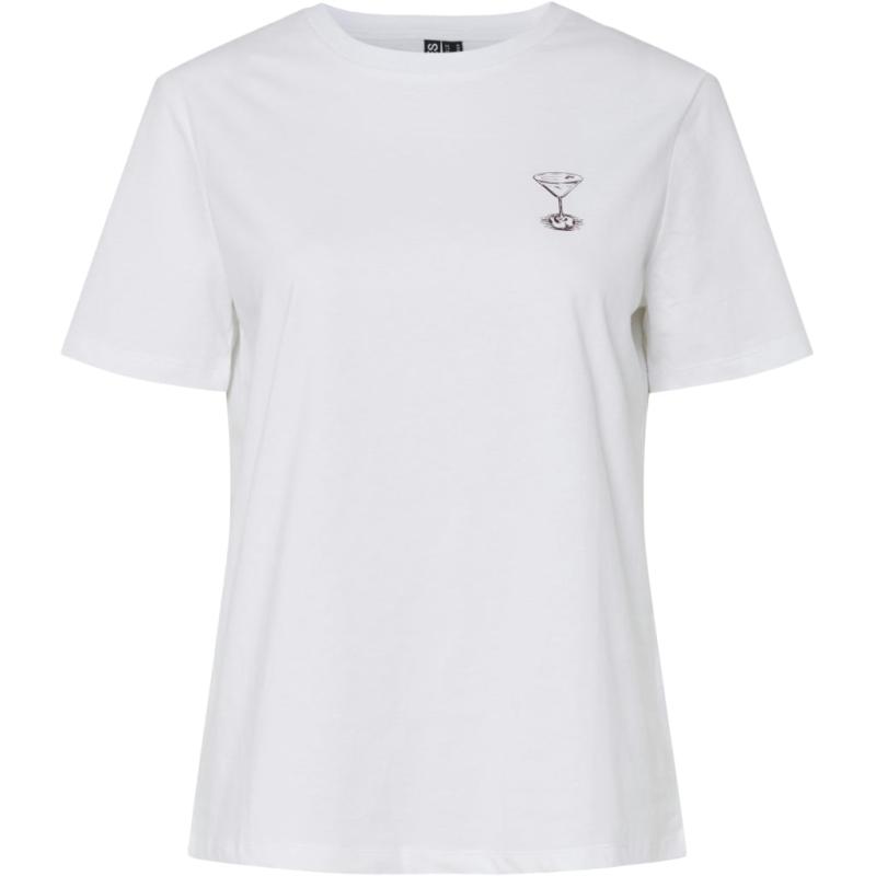 Dame T Shirt Pcaja   Bright White Brown Expresso Martini fra Pieces