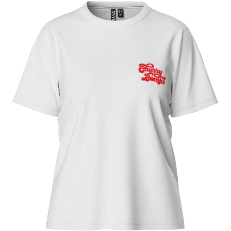 Dame T Shirts Pcgabbi Bright White Cherry Bomb fra Pieces