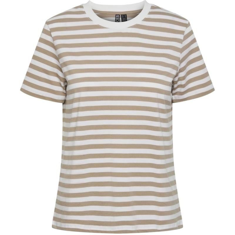 Dame Tee Pcria   Silver Mink Bright White fra Pieces