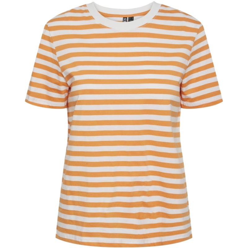 Dame Tee Pcria Tangerine Bright White fra Pieces