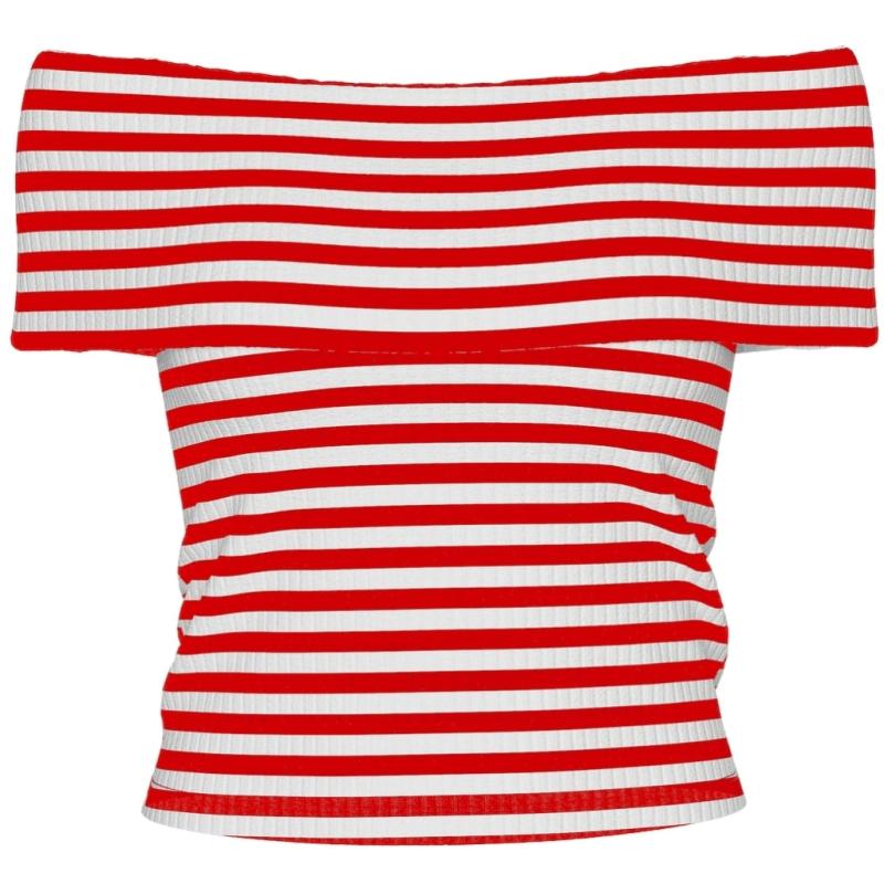 Dame Top Pclaya   High Risk Red White Stripes fra Pieces