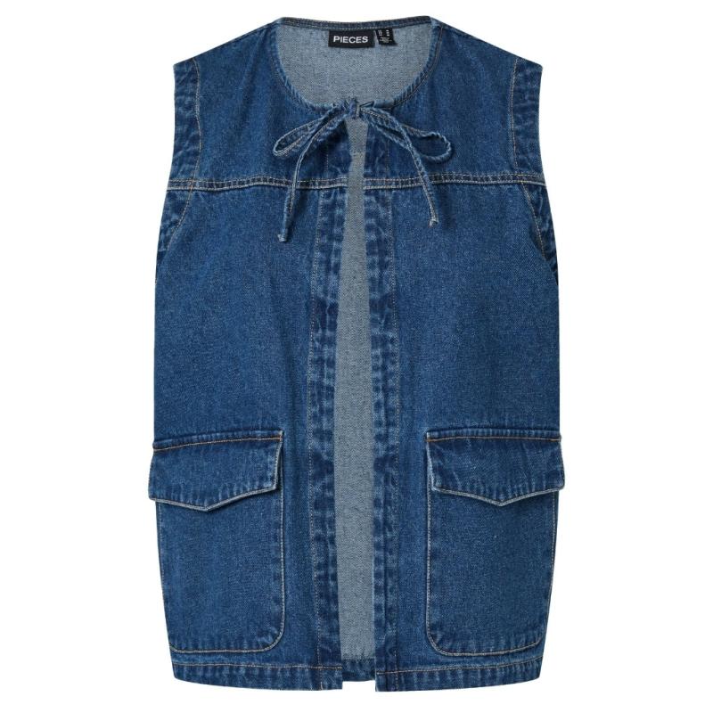 Dame Vest Pcfenna   Dark Blue Denim fra Pieces