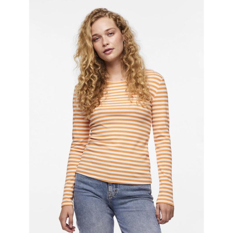 Dame Top Pcruka Tangerine Stripes Cloud Dancer fra Pieces