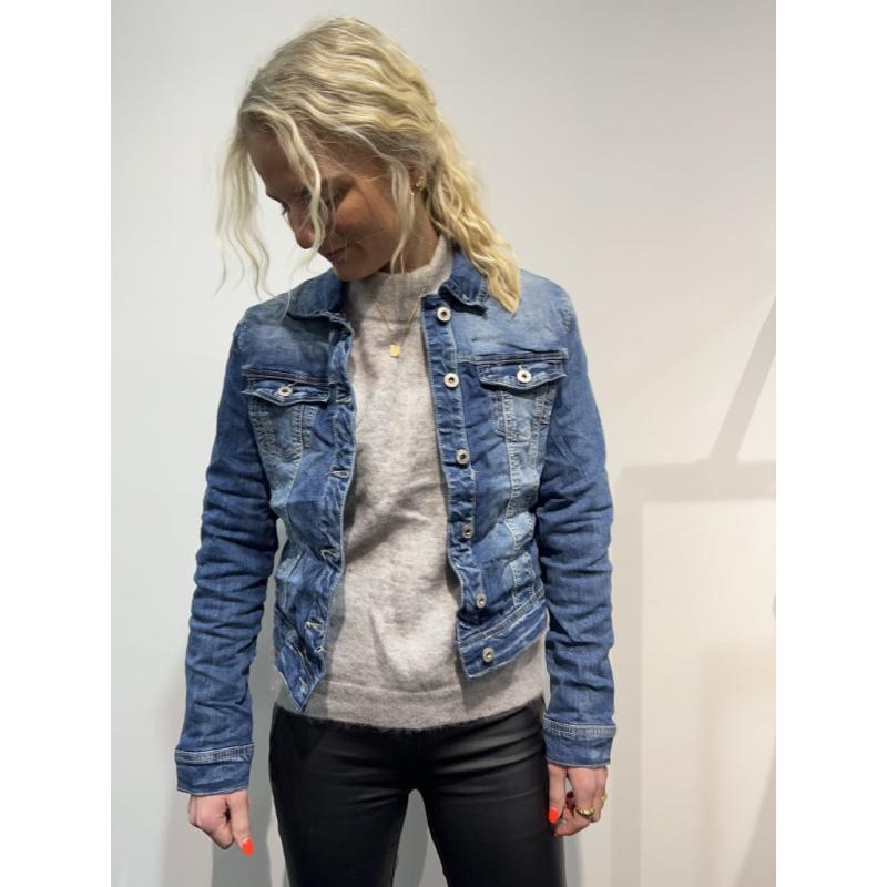 Dame Denim Jakke 60021 1   Dark Blue Denim fra Place Du Jour