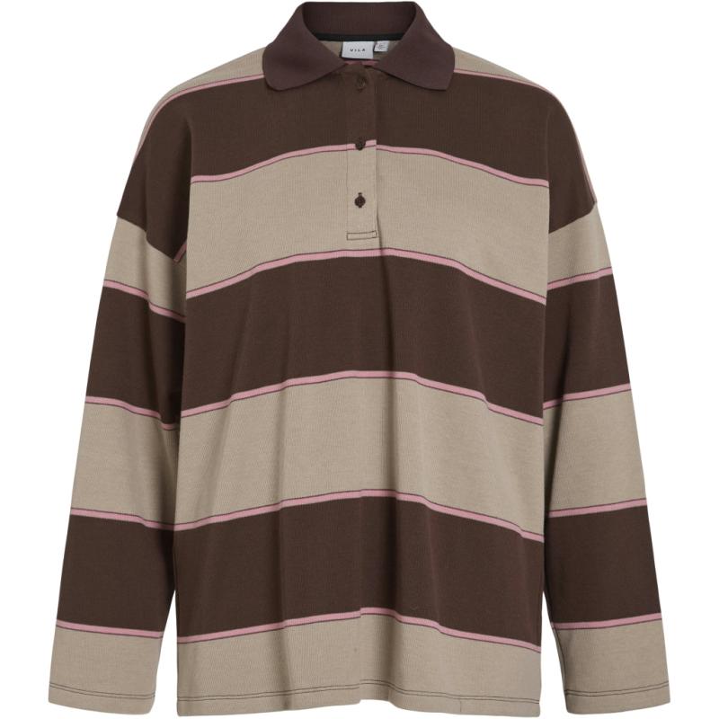 Dame Polo Vibalo   Coffee Bean Stripes Pink + Beige fra Vila