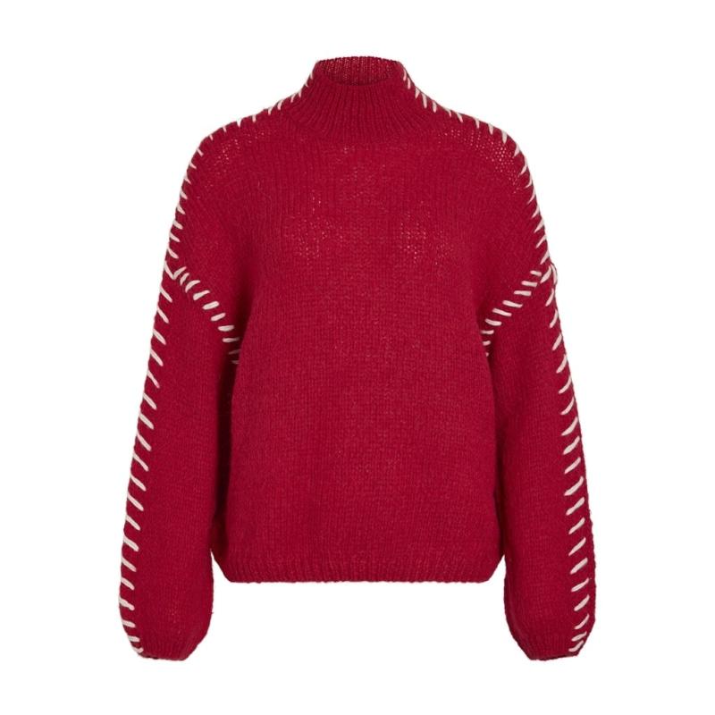 Dame Pullover Vichoca   Barbados Cherry White Stitching fra Vila