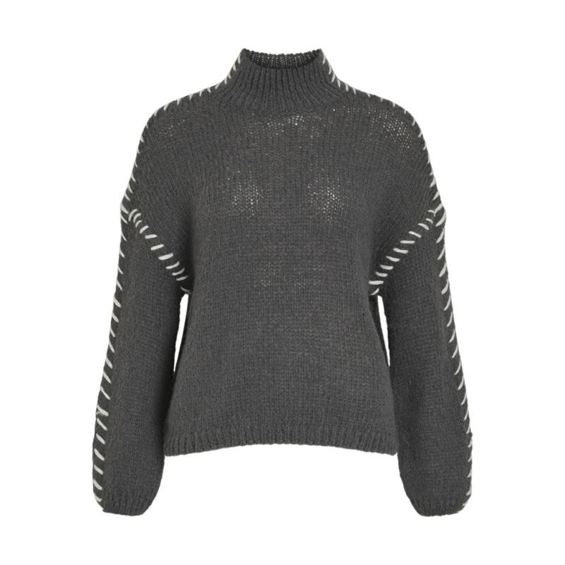 Dame Pullover Vichoca   Dark Grey White Stitching fra Vila