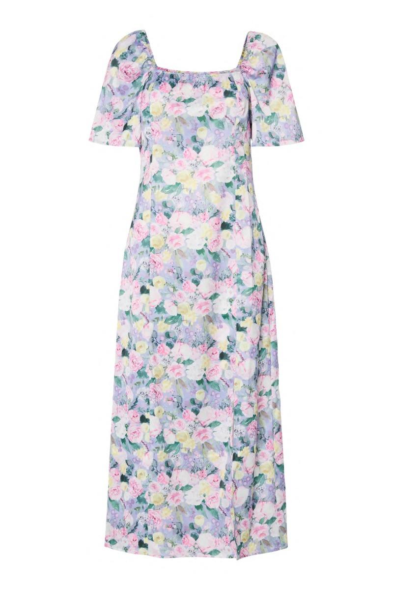 Kjole   Arina Ss Sq Neck Ankle Dress   Lavender Flower (levering Start April) fra Pieces