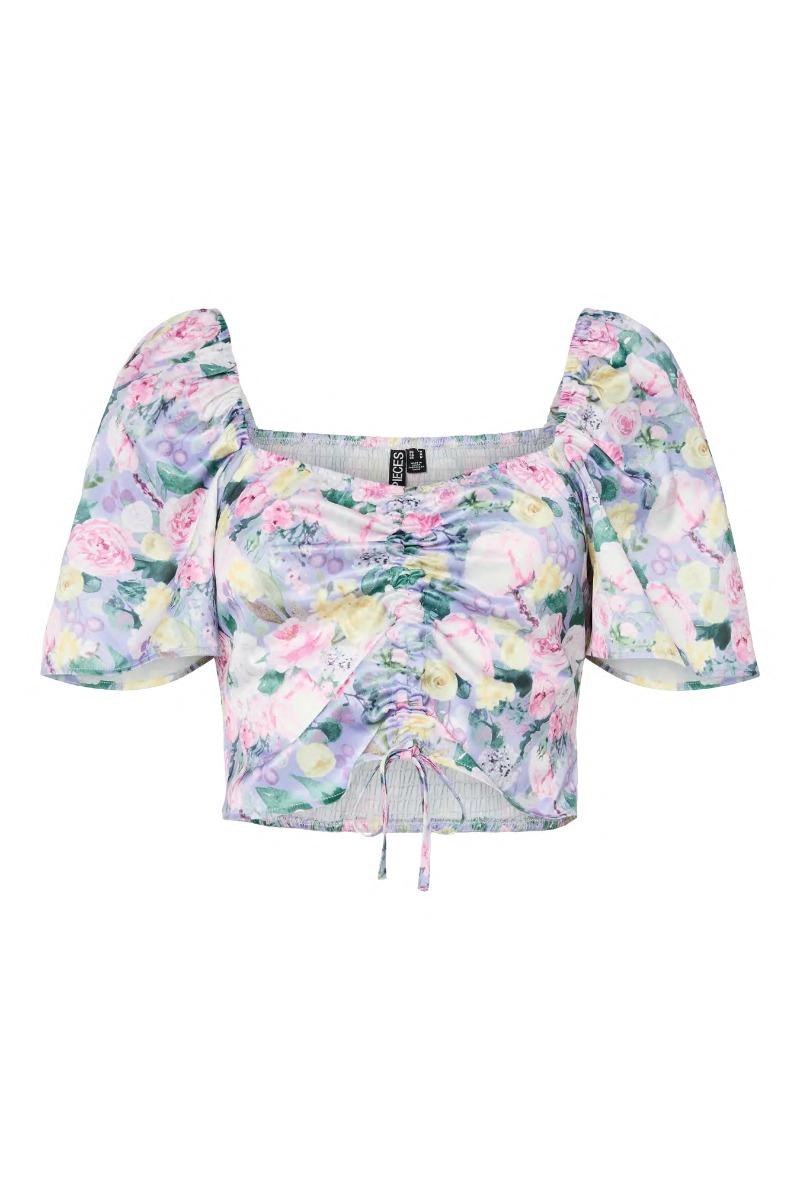 Top   Arina Ss Sq Neck Smock Top   Lavender Flower (levering Start April) fra Pieces