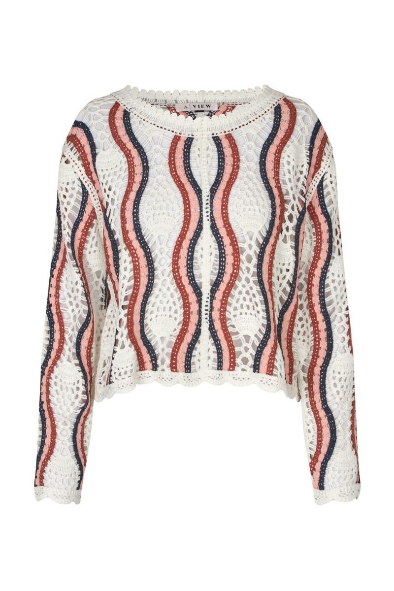 A View   Bluse   California Crochet Blouse   White Peach Navy (levering Start Marts) fra A-view