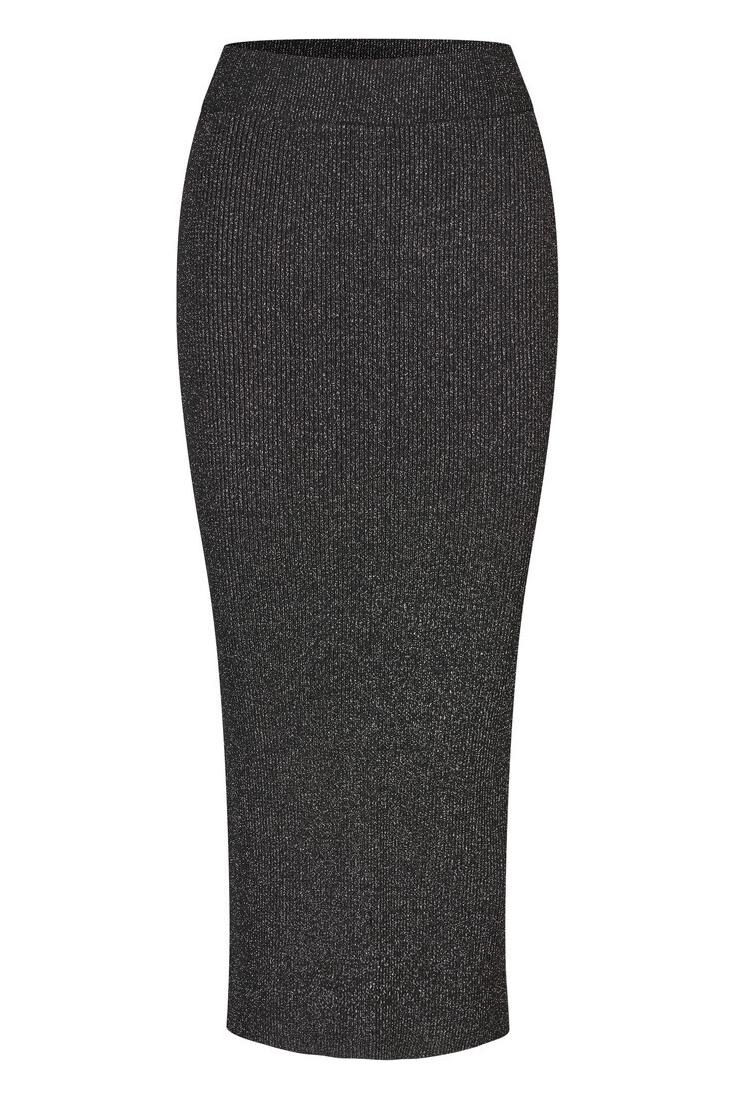 A View   Nederdel   Felicity Rib Lurex Skirt   Black Silver fra A-view
