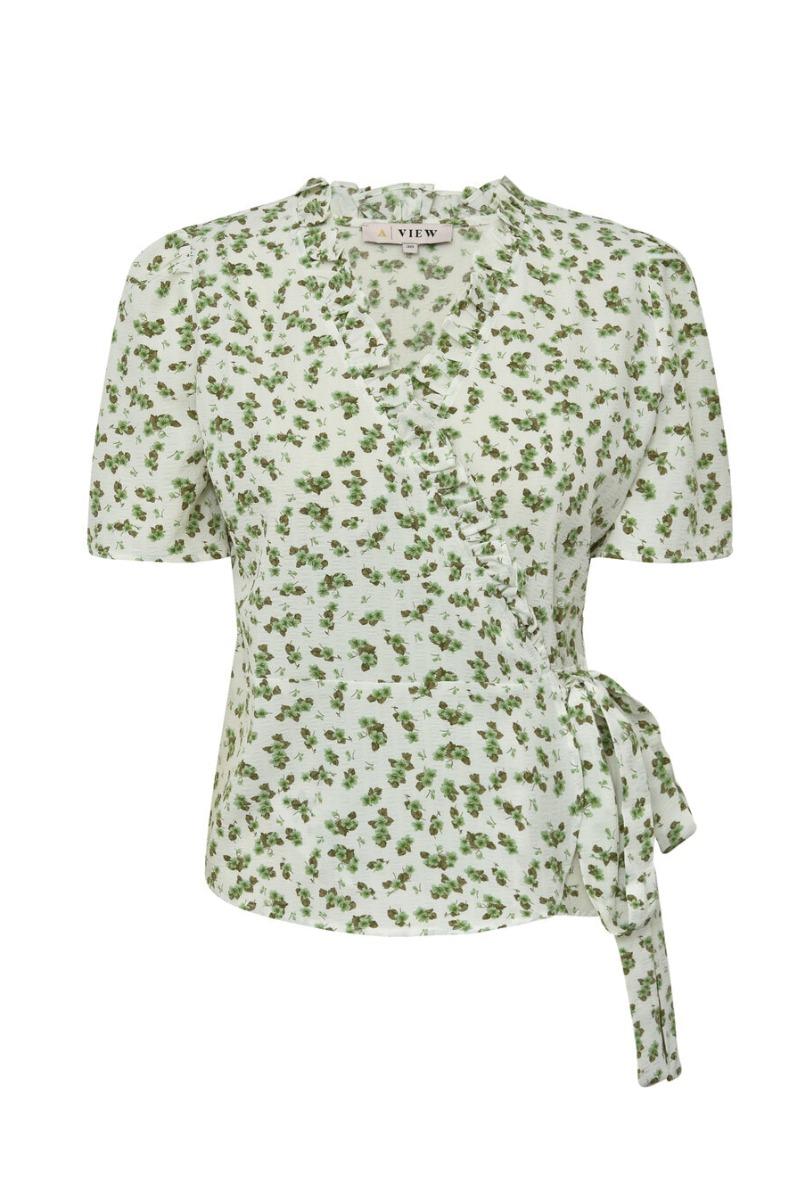 A View   Bluse   Peony Wrap Blouse   White Green fra A-view
