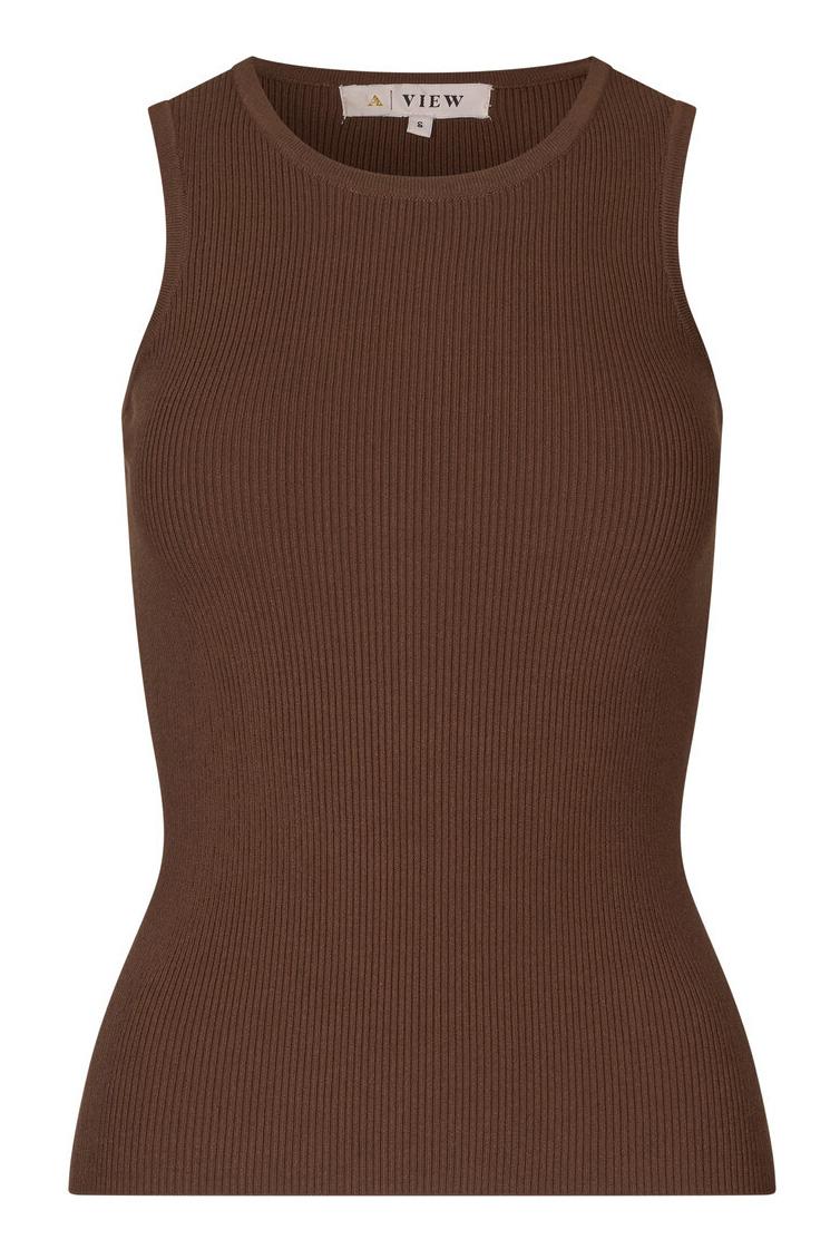 A View   Top   Rib Knit Tank Top   Brown fra A-view