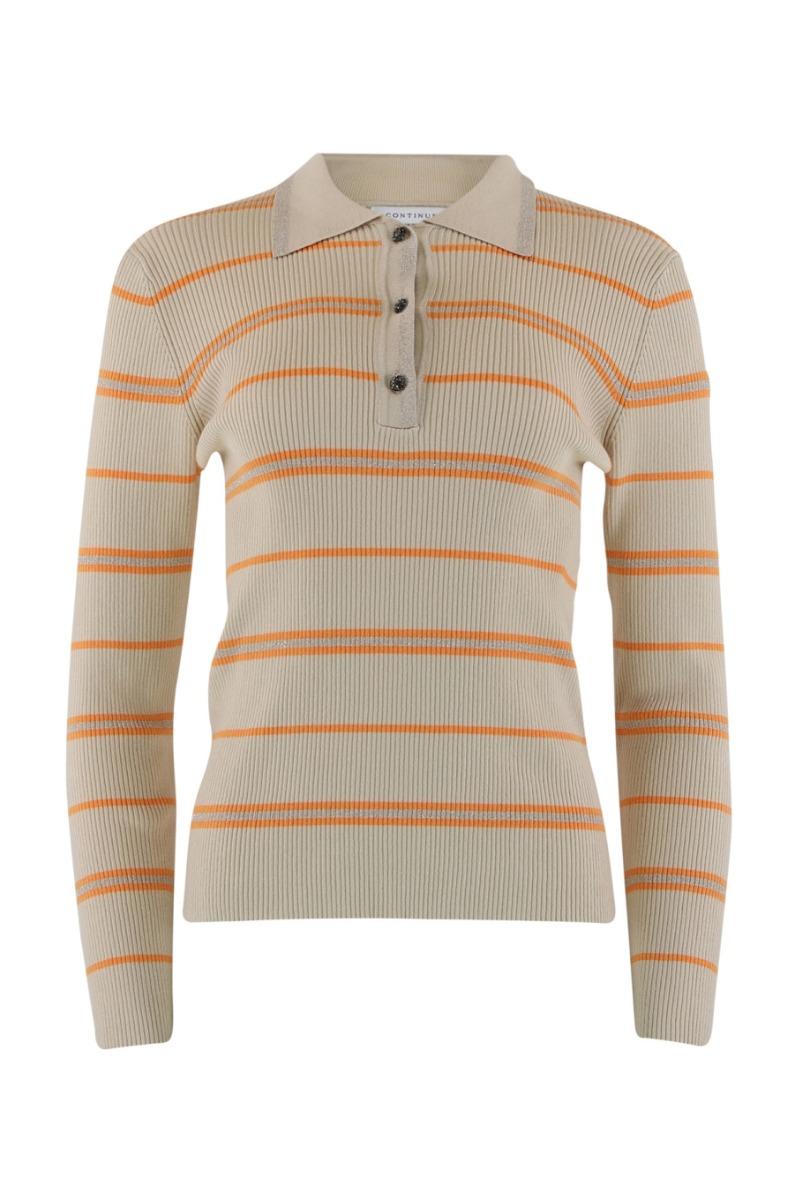 Bluse   Eva Polo Knit Stripe   Sand Orange Stripe fra Continue
