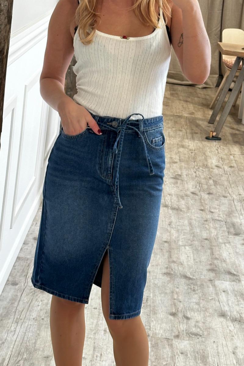 Nederdel    Bella Mw Midi Tie Skirt   Dark Blue Denim fra Jdy