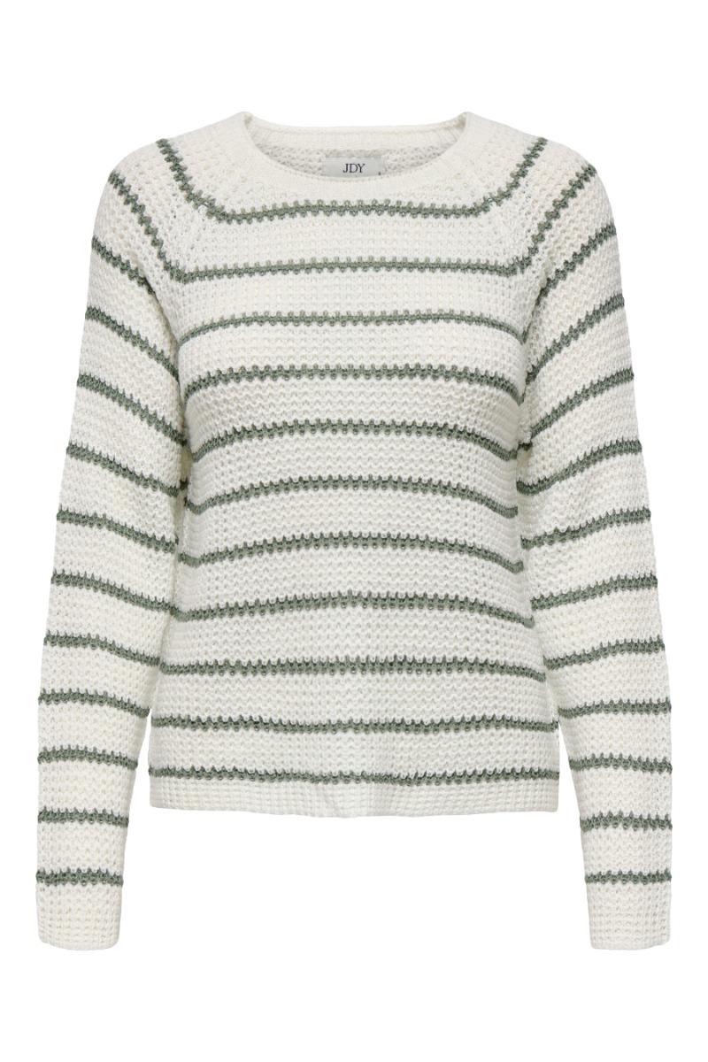 Strik Ellen L S Oneck Raglan Pullover Cloud Dancer Sea Spray fra Jdy