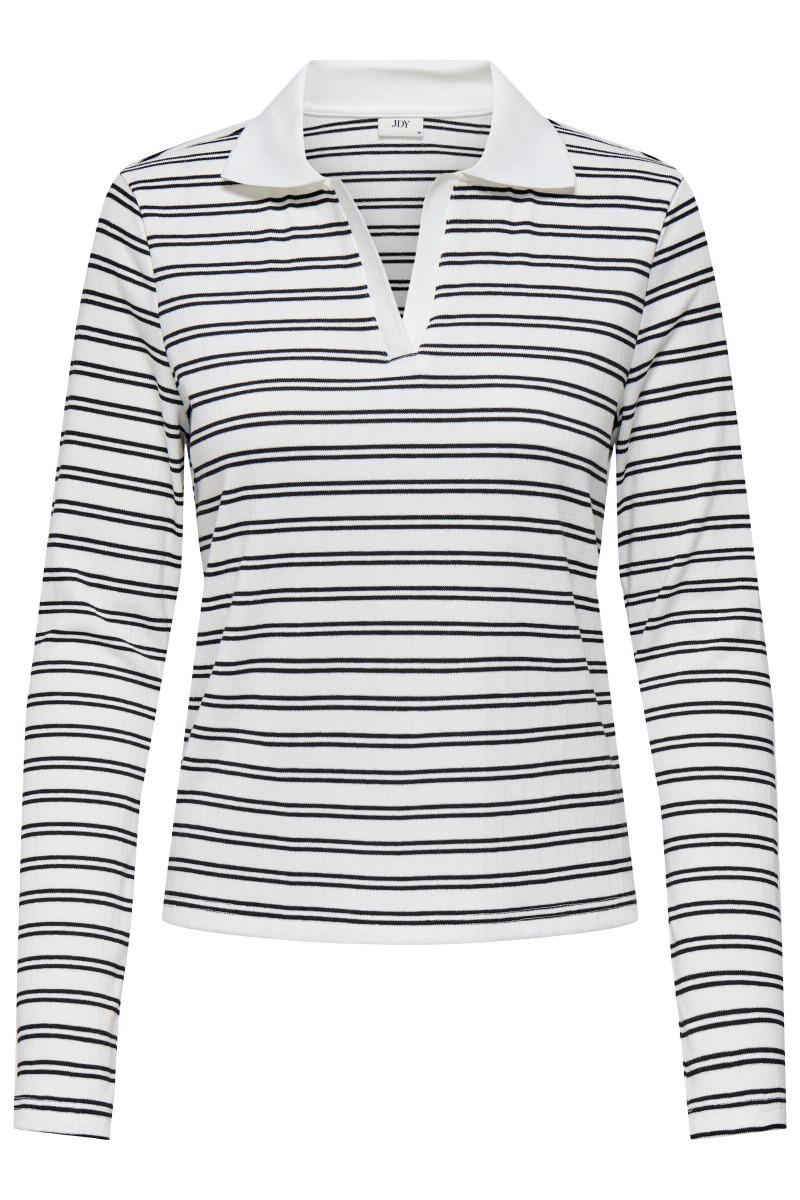 Bluse   Helga L S Rib Polo Shirt   Cloud Dancer fra Jdy