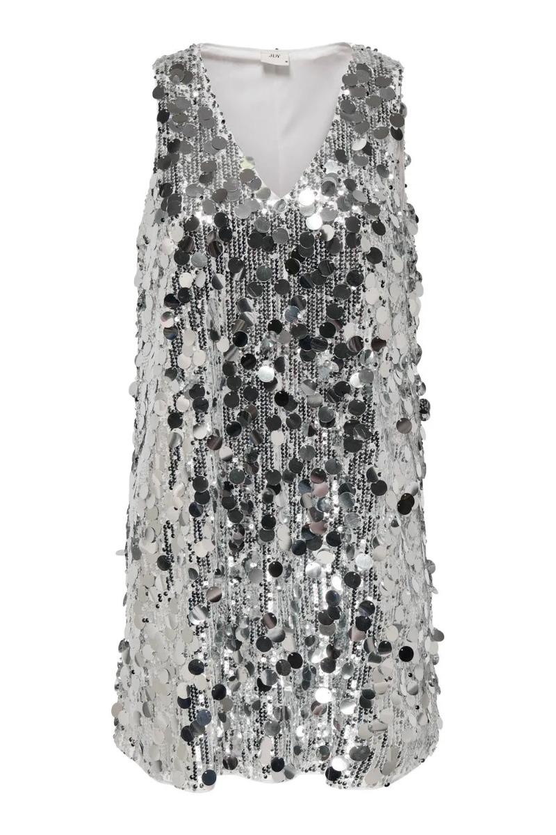 Kjole     Claire S L Sequins V Neck Dress   Silver fra Jdy