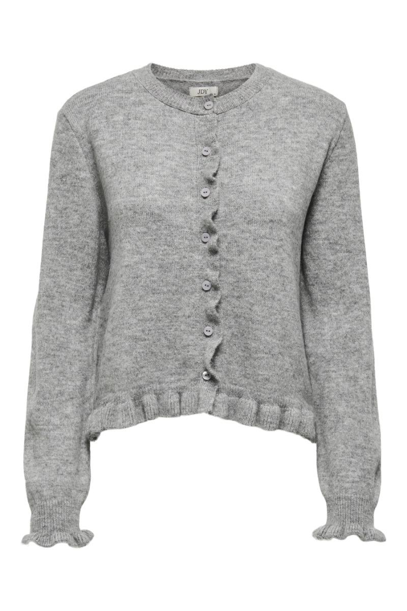 Cardigan   Letty L S On Frill Cardigan   Light Grey Melange fra Jdy