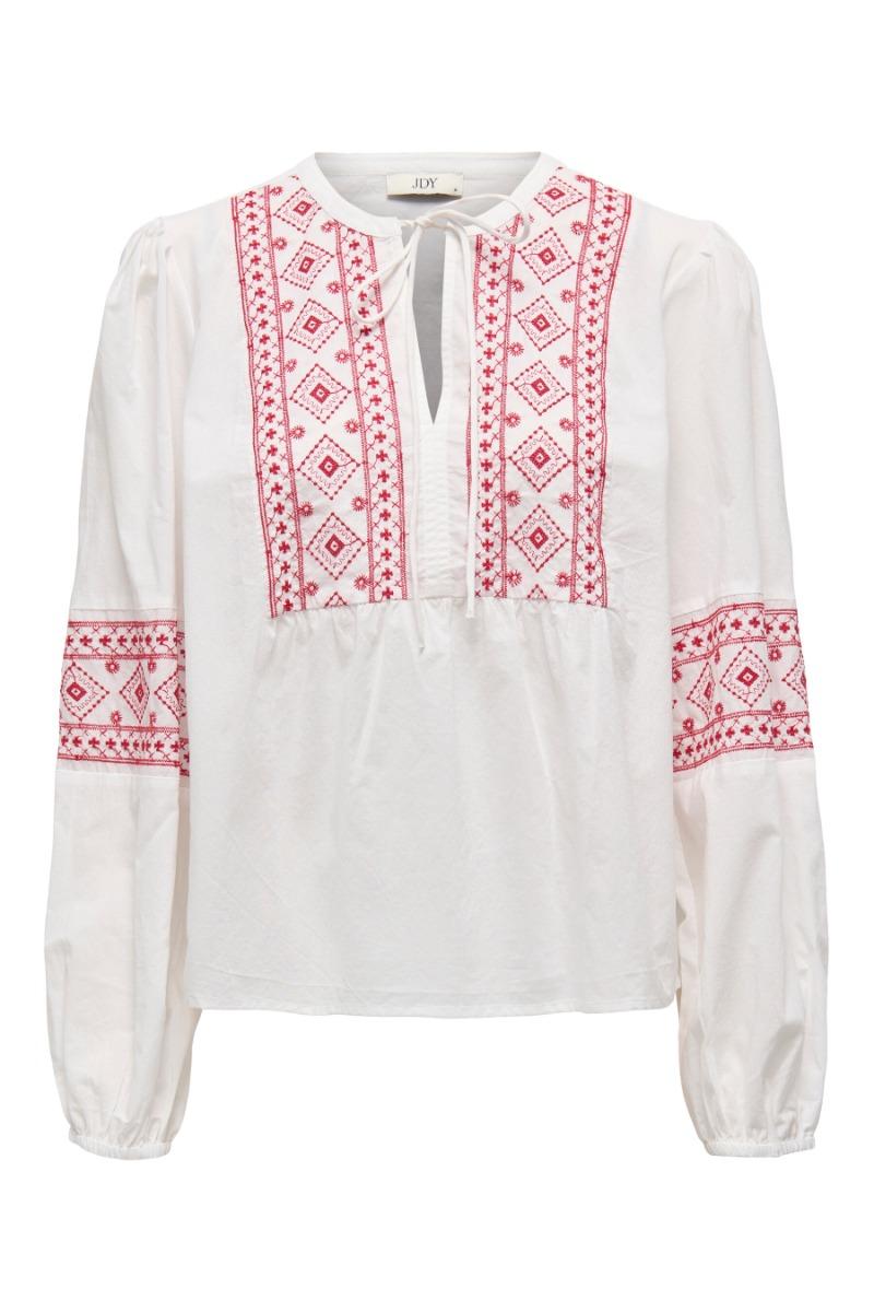 Bluse   Lulu L S Embroidery Shirt   Cloud Dancer Red fra Jdy